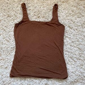 Gentle Fawn Brown Fitted Sleeveless Square Neck Tank Top